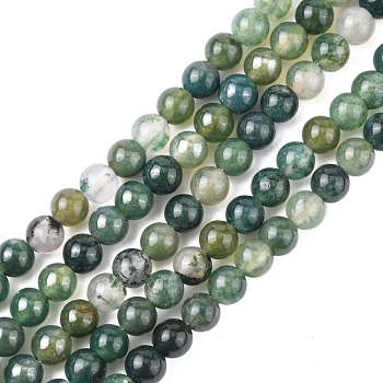 Natural Moss Agate Beads Strands, Round, about 4mm in diameter, hole: about 0.8mm, about  84pcs/strand, 15 inch