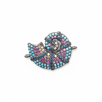 Metal Pave Colorful Cubic Zirconia Connector Charms, Conch Shell Links, Gunmetal, 22.3x15.1mm