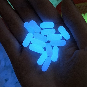 Synthetic Luminous Stone Beads, Glow in the Dark, Capsule Shape, No Hole, Blue, 15x6mm
