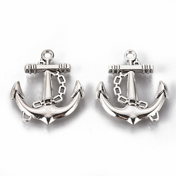 Tibetan Style Alloy Pendants, Cadmium Free & Nickel Free & Lead Free, Anchor, Antique Silver, 32x27x4mm, Hole: 2.5mm