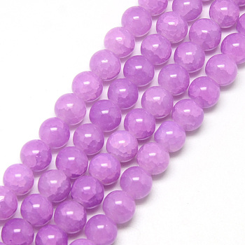 Baking Painted Crackle Glass Beads Strands, Round, Medium Orchid, 8mm, Hole: 1.3~1.6mm, about 100pcs/strand, 31.4 inch