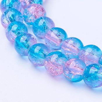 Spray Painted Crackle Glass Beads Strands, Round, Dodger Blue, 6mm, Hole: 1.3~1.6mm, about 133pcs/strand, 31.4 inch