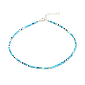 Glass Seed Beaded Necklace, Summer Jewelry for Women, Sky Blue, 15.94 inch(40.5cm)