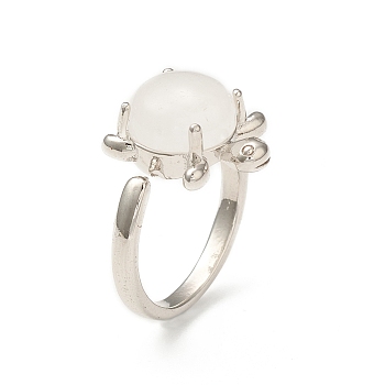 Natural Quartz Crystal Turtle Open Cuff Ring, Platinum Brass Jewelry for Women, Inner Diameter: 16.2mm