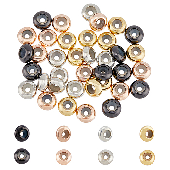 CHGCRAFT 40Pcs 4 Colors Brass Beads, with Rubber Inside, Slider Beads, Stopper Beads, Rondelle, Mixed Color, 8x4mm, Hole: 2mm, 10pcs/color