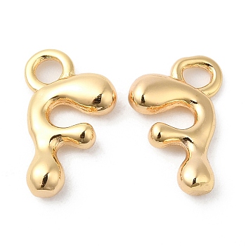 Brass Charms, Real 18K Gold Plated, Letter F, 13.5x7.5x2.5mm, hole: 2mm