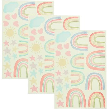 Waterproof PVC Luminous Wall Stickers, Self-Adhesive Decals, for DIY Bedroom, Indoor Decorations, Colorful, Rectangle with Rainbow & Heart & Sun & Star & Cloud Pattern, Mixed Patterns, 289x199x0.4mm, Stickers: 26~76x29~79mm, 3 sheets/set