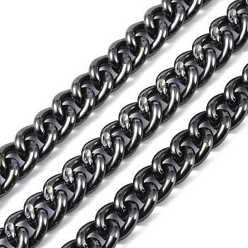 Aluminium Curb Chain, Unwelded, with Spool, Gunmetal, 15.5x13x3.5mm, about 39.37 Feet(12m)/Roll