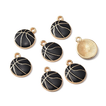 Alloy Enamel Pendants, Light Gold, Basketball, Black, 17x13.5x2mm, Hole: 1.6mm, 10pcs/bag