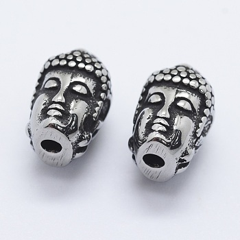 316 Surgical Stainless Steel Beads, Buddha, Antique Silver, 13.5x8x9mm, Hole: 2mm