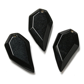 Natural Obsidian Pendants, Faceted Half Heart Charms, 27x14x5.5mm, Hole: 1.5mm