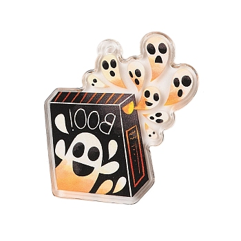 Halloween Theme Opaque Acrylic Pendants, Ghost, Orange, 40x35x2mm, Hole: 2.2mm