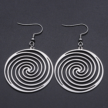 201 Stainless Steel Dangle Earrings, Vortex, Stainless Steel Color, 59mm, Pin: 0.6mm