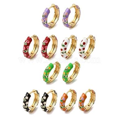 Cherry Pattern Brass Enamel Hoop Earrings(EJEW-G471-01G)-2
