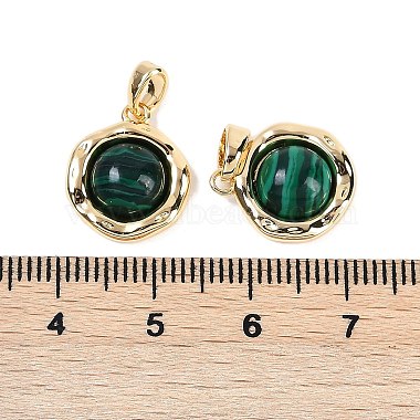 Brass Pave Synthetic Malachite Flat Round Charms(KK-U043-42G-C)-3