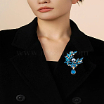 1Pc Alloy Rhinestone Brooches, Flower, with Plastic Imitation Pearl Beads, Indicolite, 58x43.5mm(JEWB-LP0002-08G)