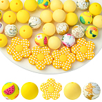 30Pcs 5 Styles Silicone Focal Beads, Flower with Round, Yellow, 15mm, Hole: 2mm(SIL-YW0002-21C)
