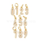 Brass Micro Pave Clear Cubic Zirconia Pendants, Number Charms, Golden, 10~11x3~4x2mm, jump ring: 5x0.8mm, 3.5mm inner diameter(KK-I478-01G)