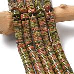 Natural Unakite Beads Strands, Disc, Heishi Beads, 8x1~1.5mm, Hole: 1.2mm, about 304pcs/strand, 15.16''(38.5cm)(G-G329-B04-8x1mm)