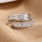 Belt Shaped Brass Micro Pave Clear Cubic Zirconia Cuff Rings, Platinum, Inner Diameter: Adjustable(FS-WGBAE42-01)