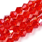Transparent Electroplate Glass Beads Strands, AB Color Plated, Faceted Bicone, Red, 6mm, Hole: 1.2mm, about 44~47pcs/strand, 24.5~25cm(EGLA-TACDZ0005-6mm-03D)