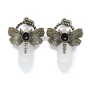 Natural Quartz Crystal Faceted Pointed Bullet Big Pendants, Rack Plating Antique Silver Plated Alloy Butterfly Rock Crystal Charms, Cadmium Free & Lead Free, 54x33.5x18.5~19mm, Hole: 6.5x7.5mm(G-Q165-01AS-04)
