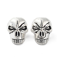 Tibetan Style Alloy Beads, Cadmium Free & Lead Free, Skull, Antique Silver, 15x12x11mm, Hole: 4.5mm(FIND-Q094-12A-AS)