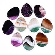 Natural Agate Crystal Pendants, Dyed, Two Tone, Teardrop, Mixed Color, 43~47x34~36x5~8mm, Hole: 1.5mm(G-S295-18)