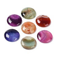 Natural Banded Agate/Striped Agate Pendants, Dyed & Heated, Flat Round Charms, Mixed Color, 30x5~7mm, Hole: 1.4mm(G-E601-02)