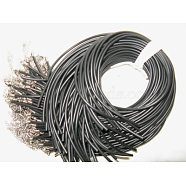 Black Rubber Necklace Cord Making, with Iron Findings and Iron End Chain, Platinum, 17 inch, 3mm(RCOR-D002-B)