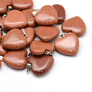 Heart Synthetic Goldstone Pendants, with Platinum Tone Brass Findings, 20~22x20~21x5~8mm, Hole: 2x7mm(G-Q438-13)