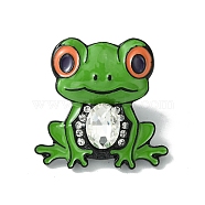 Black Alloy with Rhinestone Brooches, Frog Enamel Pins, for Backpack Clothes, Lime Green, 23.5x24x5mm(JEWB-G036-01D)