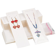 Elite 100Pcs Rectangle Paper Jewelry Display Cards for Necklaces & Earrings Storage, with 100Pcs Plastic Film Cellophane Bags, White, Cards: 20.5x6x0.045cm, Hole: 1.8mm and 2.5mm, Bags: 24.2x7.05x0.02cm(CDIS-PH0001-58)