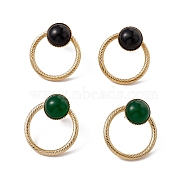 Ring with Half Round Glass Stud Earrings, Golden 304 Stainless Steel Jewelry for Women, Mixed Color, 22x20mm, Pin: 0.7mm(EJEW-L282-11G)