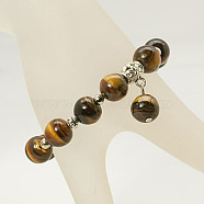 Fashion Gemstone Beaded Bracelets, Stretch Bracelets, with Antique Silver Alloy Beads, Tiger Eye, 55mm(X-BJEW-JB00858-05)