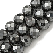 Non-magnetic Synthetic Hematite Beads Strands, Faceted, Round, 7.5~8mm, Hole: 1.2mm, about 52pcs/strand, 15.55''(39.5cm)(G-I365-16C)