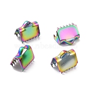Ion Plating(IP) 304 Stainless Steel Ribbon Crimp Ends, Rainbow Color, 9.5x10.5mm, Hole: 1.5x3mm(STAS-F075-02MC)