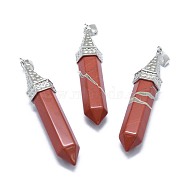 Natural Red Jasper Pointed Pendants, with Alloy Findings, Bullet, Platinum, 61x14.5x12.5mm, Hole: 3.5x
7.5mm(G-G795-01P-10)