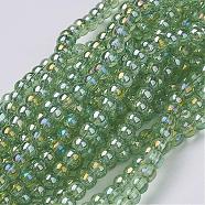 Glass Bead Strands, Round, AB Color Plated, Medium Sea Green, 8mm, Hole: 1mm, about 42pcs/strand, 14 inch(GR8mm-16Y-AB)
