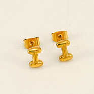 Chunk Letter 304 Stainless Steel Stud Earrings for Women, Real 18K Gold Plated, Letter I, 7.5~8.5x5~10.5mm(EJEW-G386-01I-G)