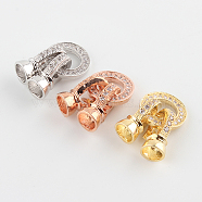 Brass Micro Pave Cubic Zirconia Fold Over Clasps, Mixed Color, 27x11x7mm, Hole: 1mm & 4mm(ZIRC-P003-27)