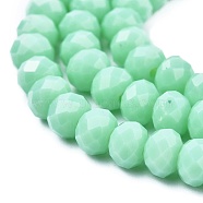 Opaque Solid Color Glass Beads Strands, Faceted, Rondelle, Turquoise, 10x8mm, Hole: 1mm, about 63~65pcs/strand, 49~50cm(EGLA-A034-P10mm-D14)