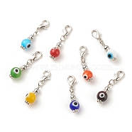Handmade Lampwork Evil Eye Pendant Decorations, Lobster Clasp Charms, for Keychain, Purse, Backpack Ornament, Mixed Color, 31~32mm(HJEW-JM00651)