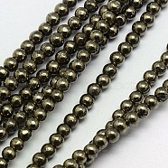 Natural Pyrite Beads Strands, Round, 3mm, Hole: 0.5mm, about 130pcs/strand, 15.74 inch(G-L031-3mm-01)