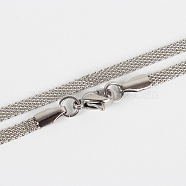 304 Stainless Steel Mesh Chain Necklace Making, with Lobster Claw Clasps, Stainless Steel Color, 17.7 inch(45cm)(X-STAS-P045-15P)