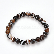 Natural Striped Agate/Banded Agate Beaded Stretch Bracelets, Dyed, Round, Coconut Brown, 2-1/8 inch(55mm)(X-BJEW-Q692-03I)