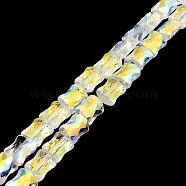 AB Color Plated Transparent Glass Beads Strands, Faceted Bamboo Stick, Clear AB, 10.5~11x8x5mm, Hole: 1mm, about 59~60pcs/strand, 24.41~24.80''(62~63cm)(EGLA-P051-06A-A09)