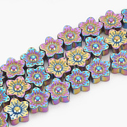 Electroplate Non-magnetic Synthetic Hematite Beads Strands, Flower, Multi-color Plated, 10x10x4mm, Hole: 1mm, about 45pcs/strand, 16.5 inch(X-G-T061-98D)