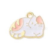 Cute Animal Alloy Enamel Pendants, Light Gold, Cat Shape, 16x1mm, Hole: 1.6mm(ENAM-U002-03D-KCG)