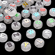 Luminous Acrylic Beads, Horizontal Hole, Flat Round with Random Mixed Letters, Mixed Color, 10x6mm, Hole: 2mm, about 1500~1580pcs/500g(LACR-Q003-001)
